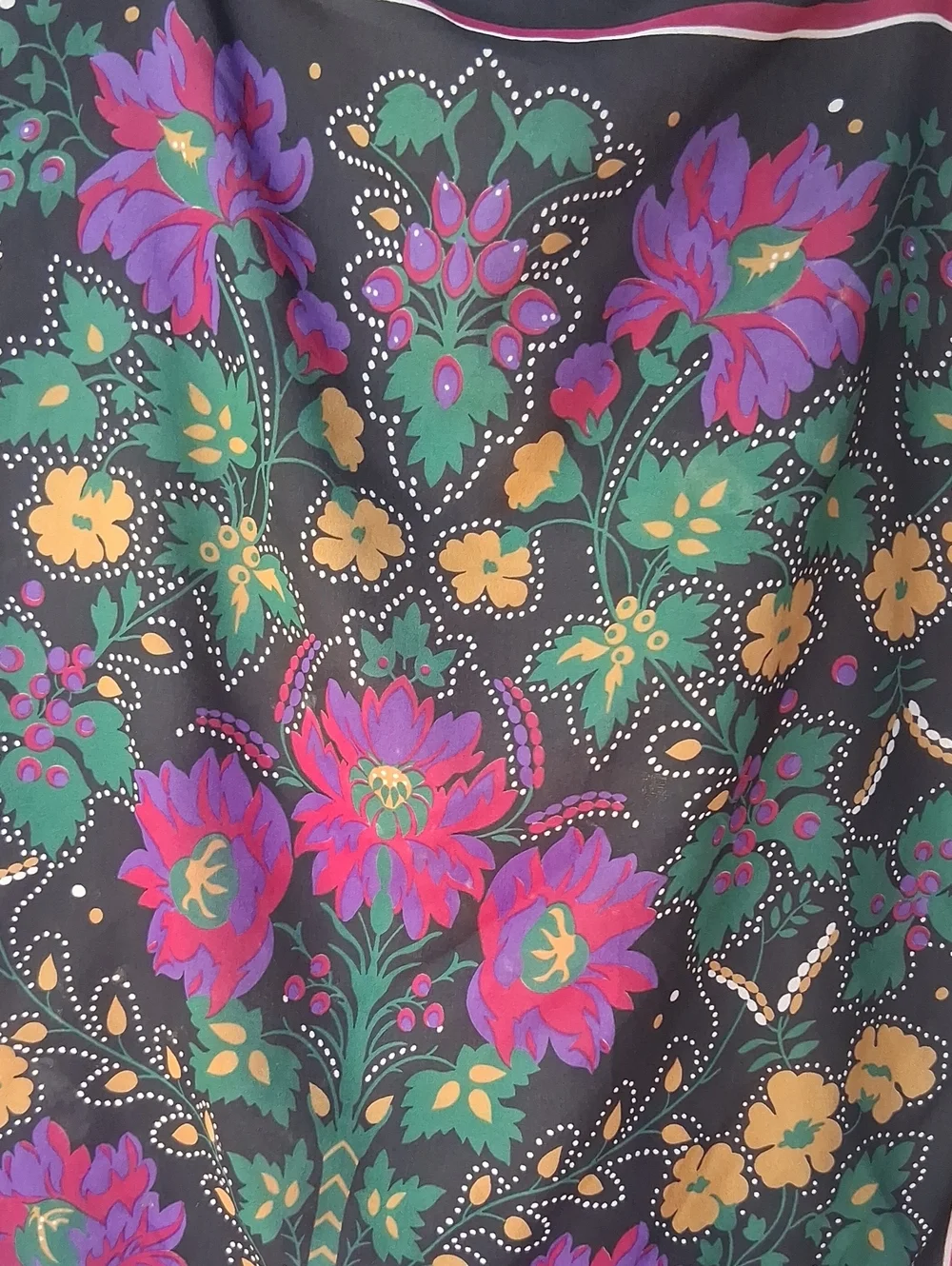 Vintage Gorgeous Floral Print Over Black Square Scarf